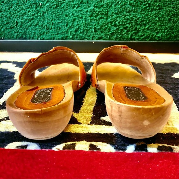 SALPY Handmade Shoes Orange Leather Wooden Mule Style Anna - Picture 12 of 15